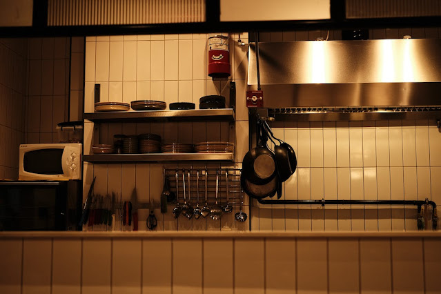 Microwave in restaurant kitchen