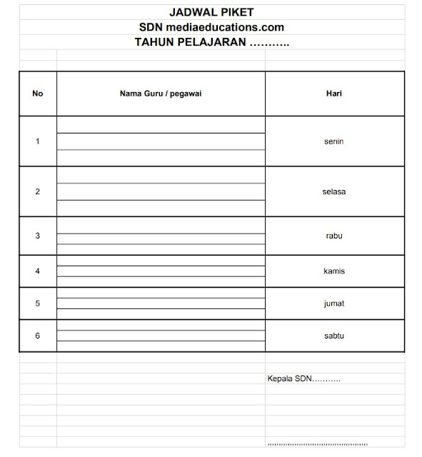 jadwal piket guru dan pegawai