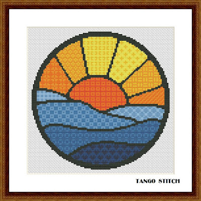 Sea sunset landscape easy cross stitch pattern - Tango Stitch