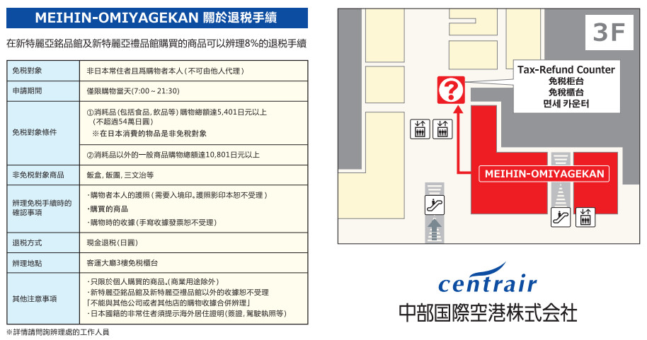 名古屋中部國際機場免稅辦理