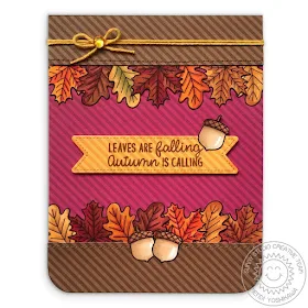 Sunny Studio Stamps: Beautiful Autumn Fall Leaves Card using Dots & Stripes Jewel Tones 6x6 Patterned Paper