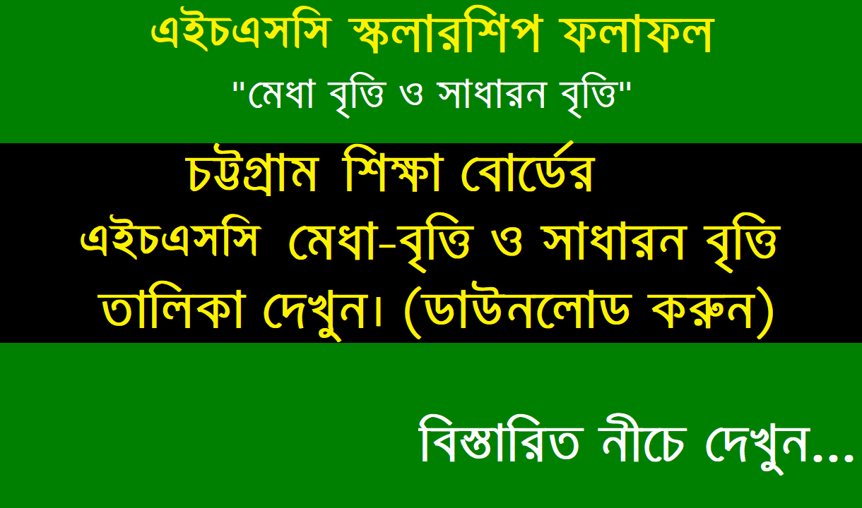 Chittagong Board HSC Scholarship Result 2023 PDF Download Link bise-ctg.gov.bd