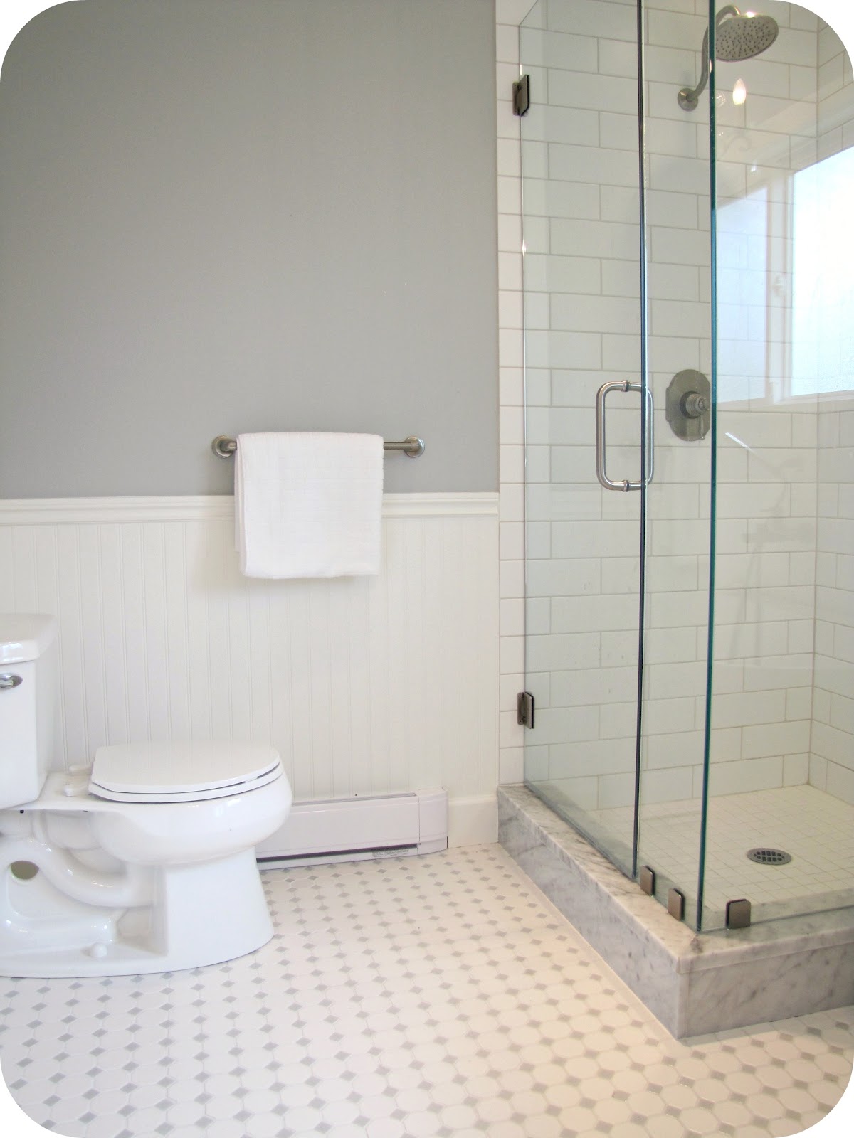 white tile  floor  bathroom  2019 Grasscloth Wallpaper