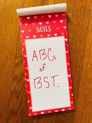 Note pad with writing "ABCs of BST"