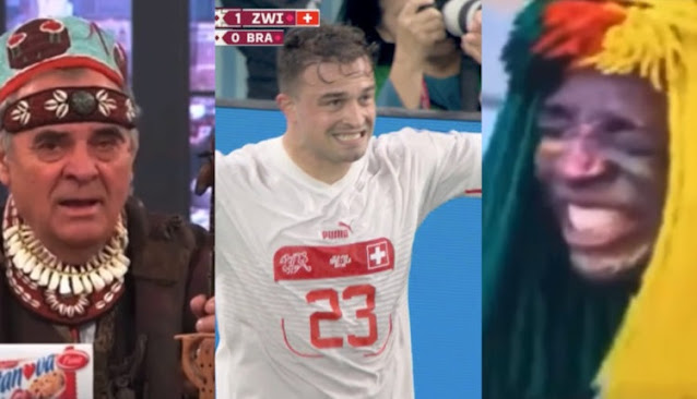 Montage of Xherdan Shaqiri and two "Serbian magicians" in the TV show