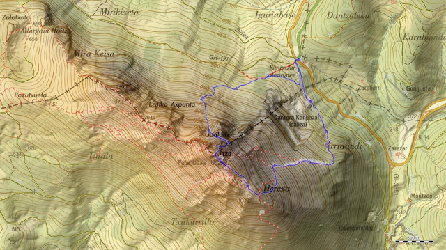 Mapa Udalatx por la Gran Terraza y Arista Norte