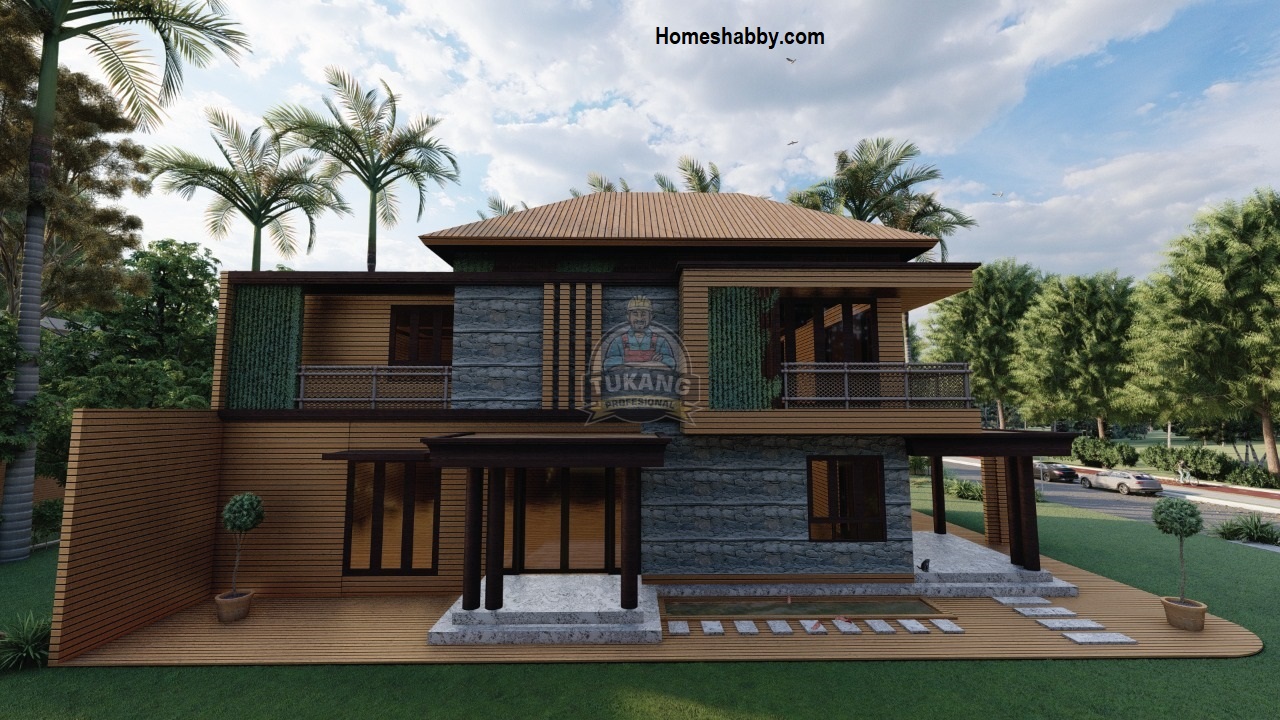 Desain Rumah Kayu Modern Tropis 2 Lantai Ukuran 12 X 8 Meter Homeshabbycom Design Home Plans