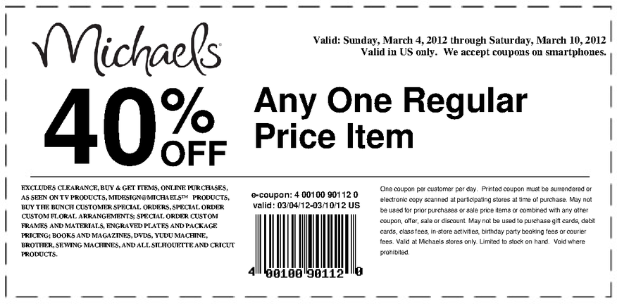 Printable Michaels Stores Coupons