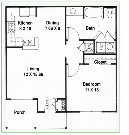 1 Bedroom 2 Bath Floor Plans