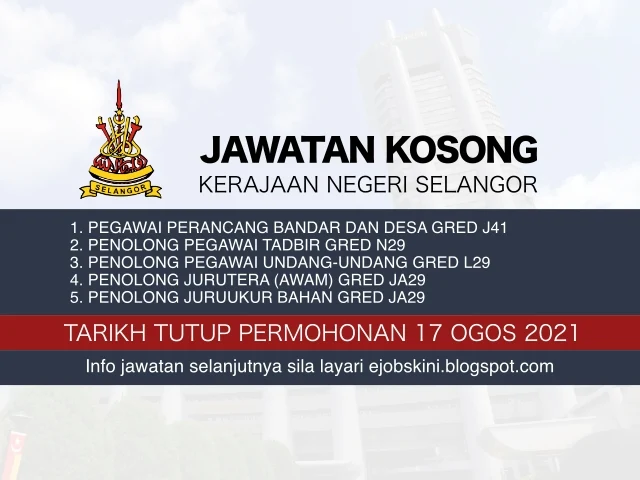 Jawatan Kosong Kerajaan Negeri Selangor Ogos 2021