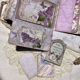 Sara Emily Barker https://sarascloset1.blogspot.com/2019/05/mini-album-tour-featuring-stamperia.html Stamperia Lilac Flowers Tim Holtz Entomology Lace Baseboard Frames Mini Album Tour35