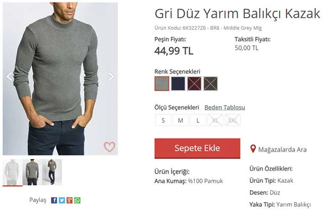 LCWaikiki - Gri Düz Yarım Balıkçı Kazak