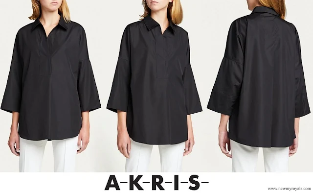 Princess Charlene wore AKRIS Kimono-Sleeve Split-Neck Blouse