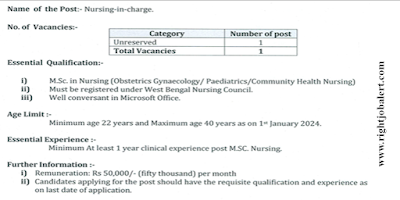 Nursing in charge - M.Sc Nursing Jobs in Kolkata City NHUM Society