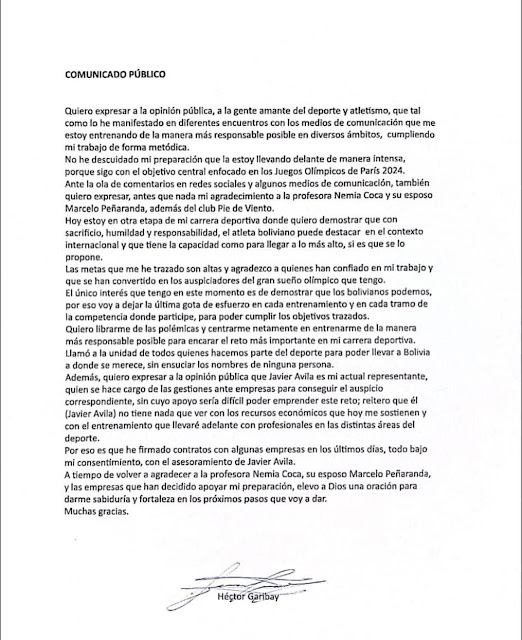 Comunicado de Hector Garibay sobre su relación con Nemia Coca