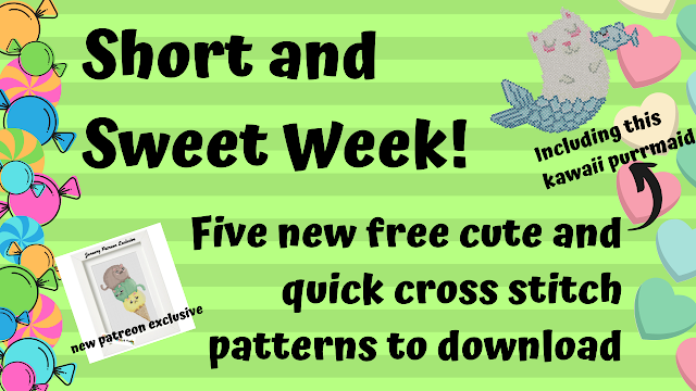 Short and Sweet Week Coming with Five New Kawaii Cute Free Cross Stitch Patterns to Downlaod