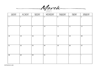 Free Printable Calendar March 2021