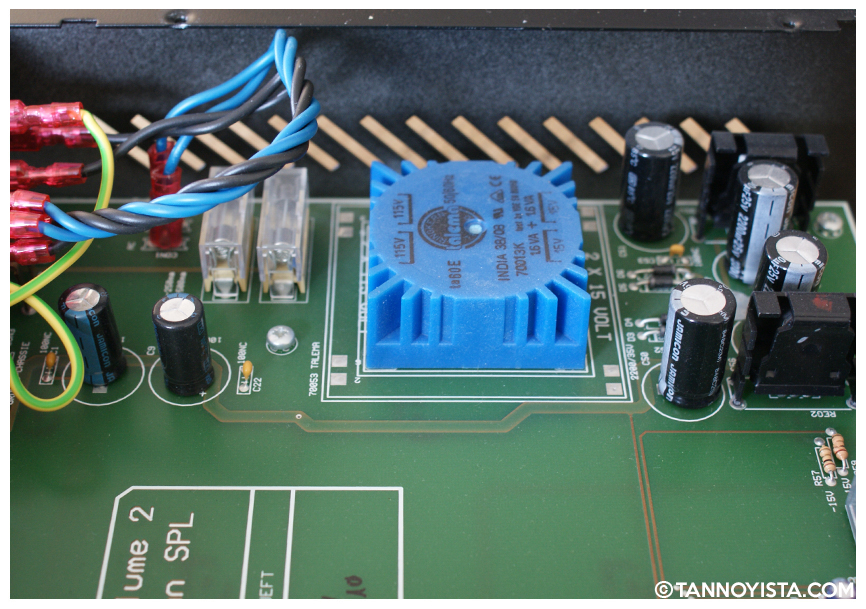 Inside the SPL Volume 2 showing the circuit board - Power supply