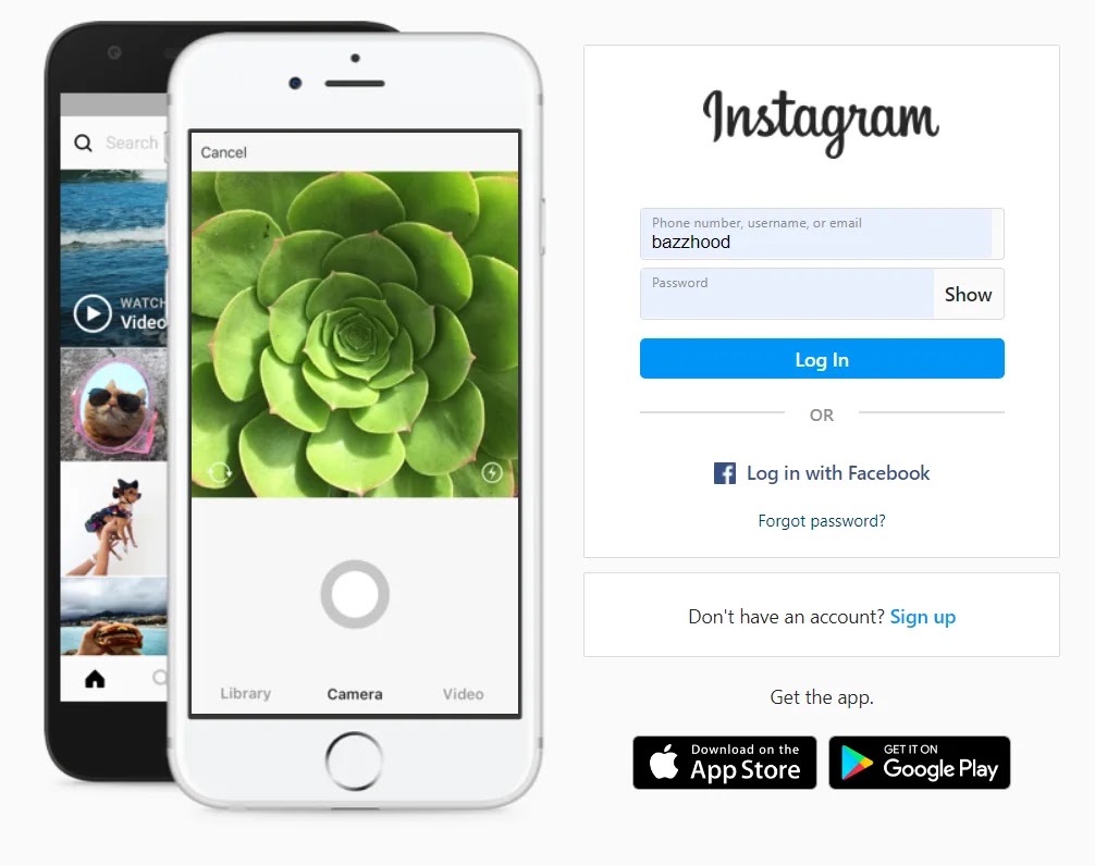 Instagram Login page from