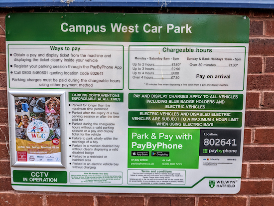 Charges at Campus West Car park as of June 12, 2023