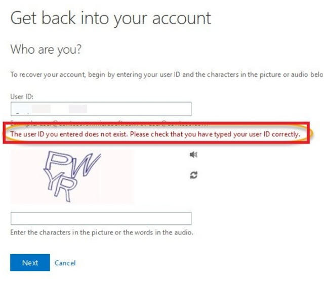 ID pengguna yang Anda masukkan tidak ada - kesalahan akun Microsoft