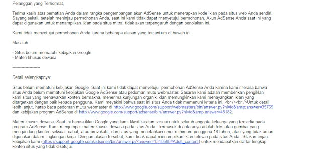 macam-macam email penolakan adsense dan cara mengatasi nya