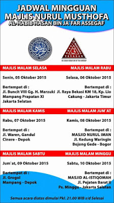 Jadwal Majlis Ta'lim Nurul Musthofa 5 s/d 10 Oktober 2015