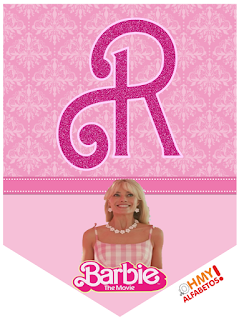 Película de Barbie: Banderines con Letras y Números en Glitter Fucsia para Descargar Gratis.