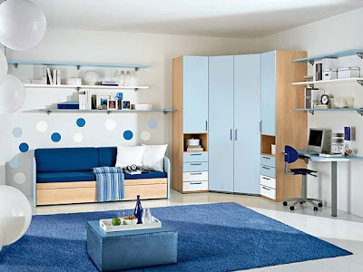 habitación adolescente azul