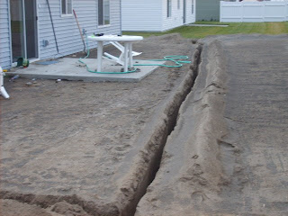 Sprinkler trench along the back of the house