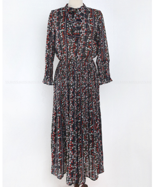 Tie Neck Floral Midaxi Dress