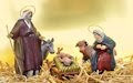 José y María celebran el Nacimiento del Niño Dios en un pesebre