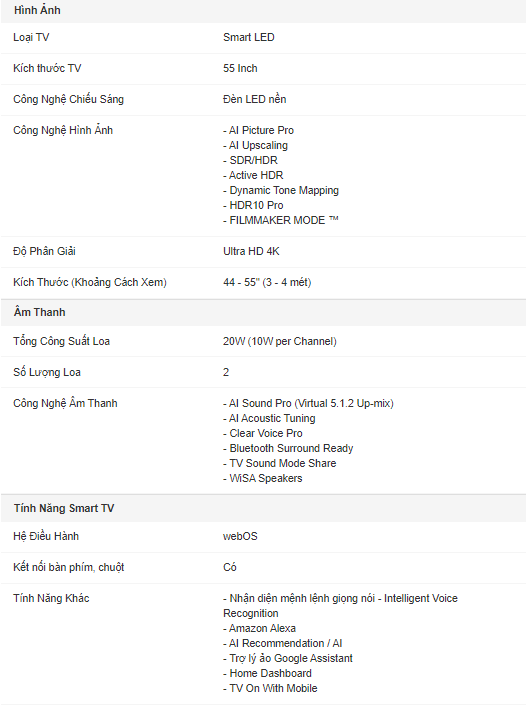 Smart Tivi LG 4K UHD 55 Inch 55UQ8000PSC
