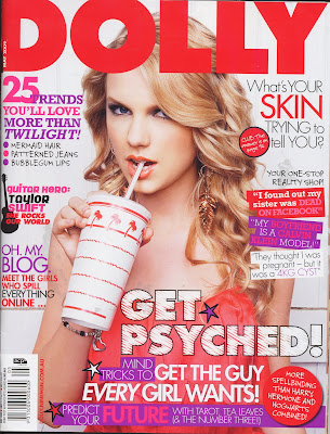 Taylor Swift looks great on the May 2009 cover of Dolly magazine.