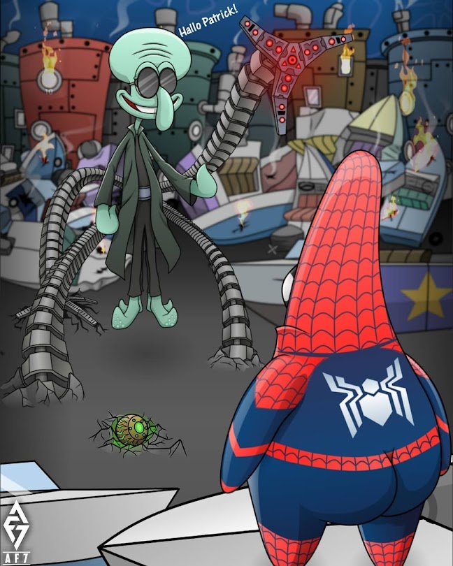 Wallpaper hd Patrick x Spiderman  If you usually see spiderman with human characters, this wallpaper anime will change your point of view. Spiderman is a starfish.