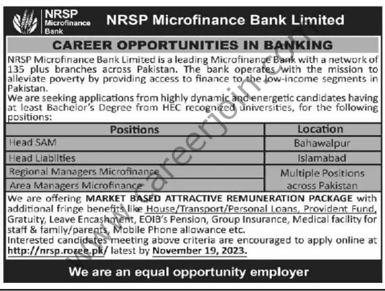 Jobs in NRSP Mircrofinance Bank Ltd