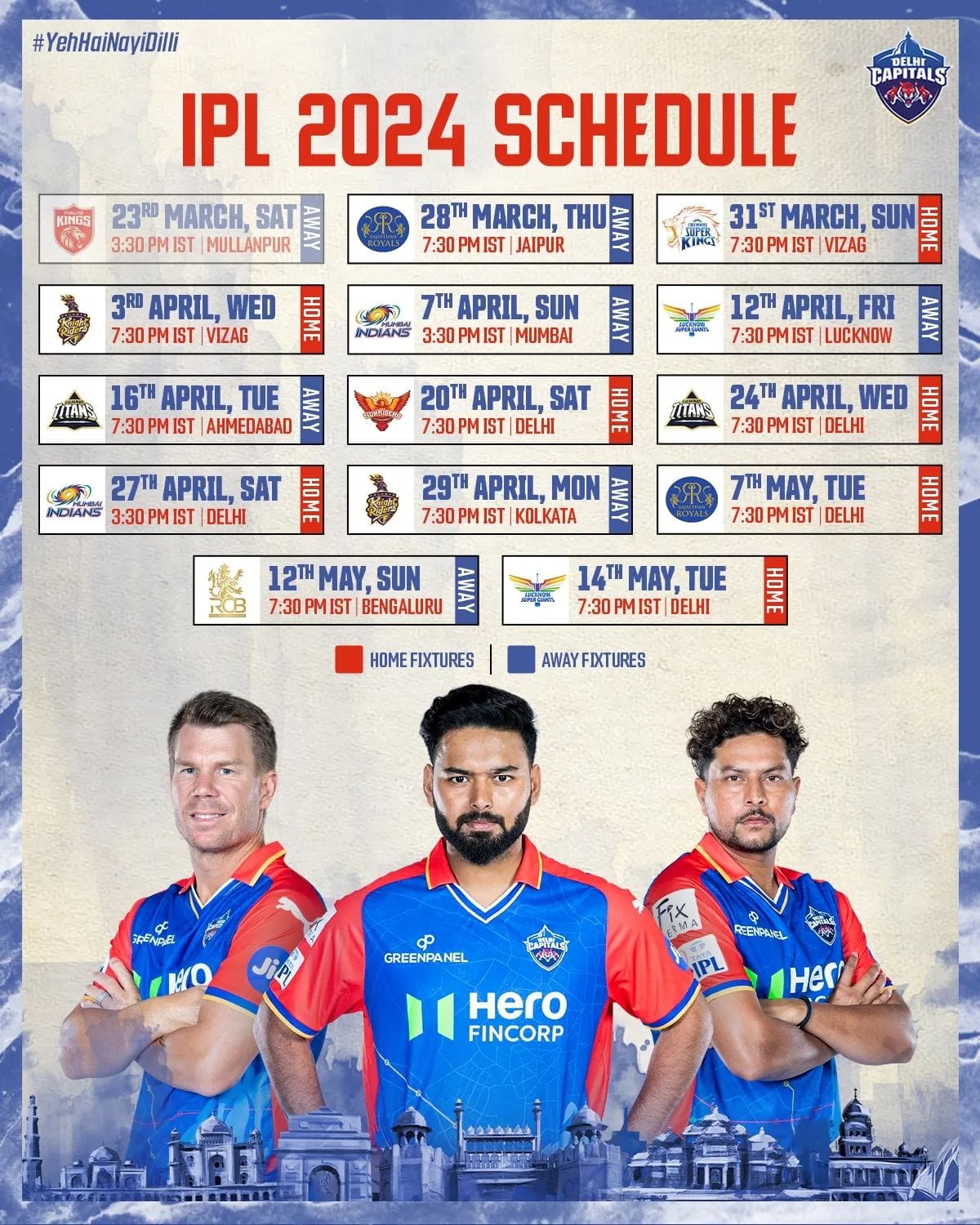 Image of Delhi Capitals (DC) all match ipl schedule list 2024