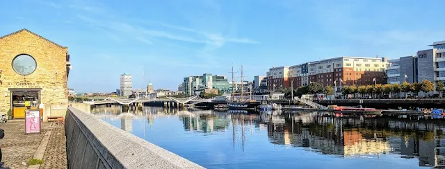 Panoramic view over the River Liffey in Dublin in August