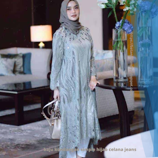 baju kondangan simple hijab celana jeans