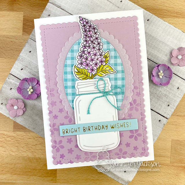 Floral Filled Jar Cards by Jennifer Jackson | Jar Hot Foil Plate, Bright Sentiments Hot Foil Plate, Banner Duo Duo Set, Lilac Stamp Set and Petite Flowers Stencil by Newton's Nook Designs #newtonsnook #handmade