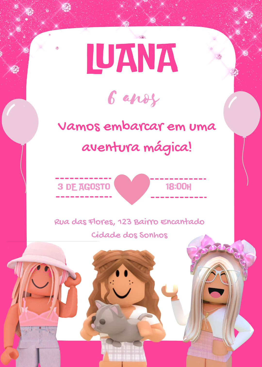 Convite De Aniversário Roblox Feminino Para Imprimir Edite Online