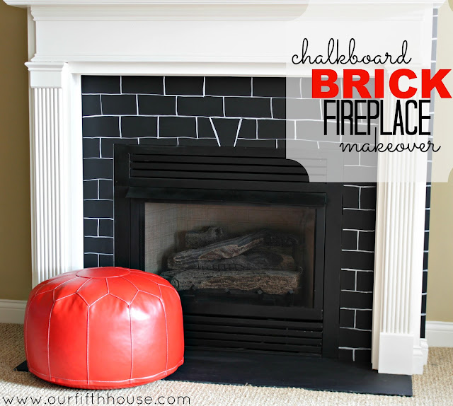 chalkboard brick fireplace makeover