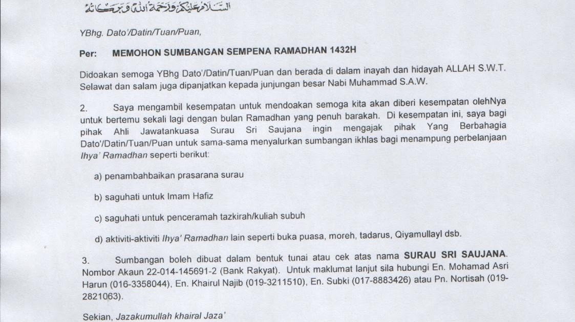 Contoh Surat Mohon Sumbangan Fakir Miskir