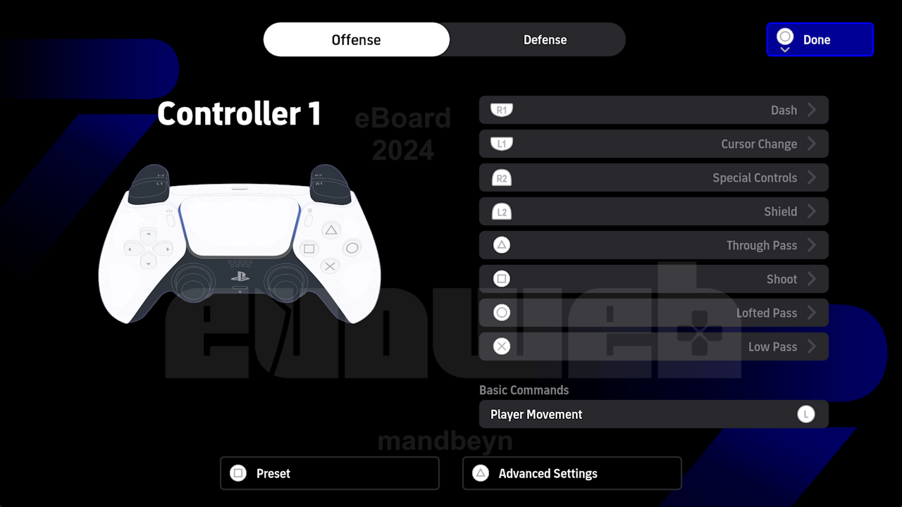 eFootball 2024 PS5 DualSense Controller Layout