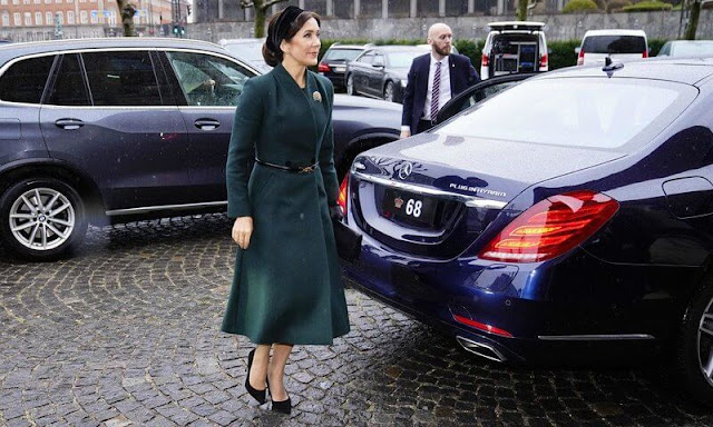 Crown Princess Mary wore a new Finchley dark green wool blend tailored coat by The Fold London. Pippa Middleton. Celine belt