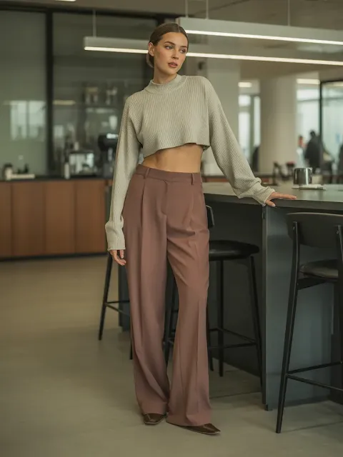 High-Waisted Trousers + Cropped Sweater Perfect For: Petite Frames