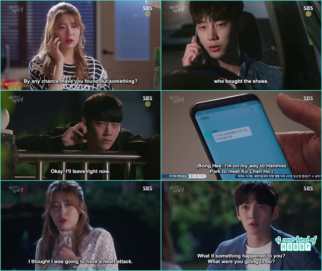 the nis guy call bong hee that he knew who sent the shoes and ask him to meet, ji wook shout at bong hee why she is fearless coming all the way here - Suspicious Partner: Episode 15 & 16 korean drama