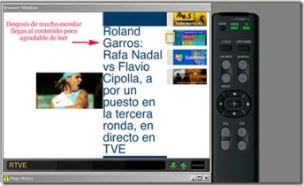 RTVE en MSN TV Viewer. Contenido de la página principal