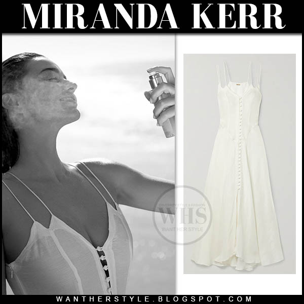 Miranda Kerr in white button down dress