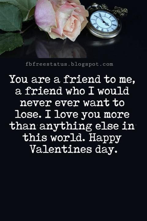 Valentines Day Messages For Friends, You are a friend to me, a friend who I would never ever want to lose. I love you more than anything else in this world. Happy Valentines day.